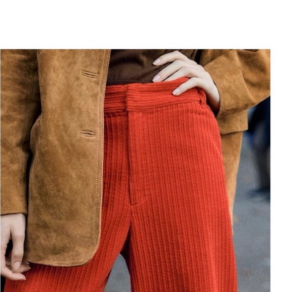 Red Corduroy Women's Wide Leg Pants - Picture 4 of 10